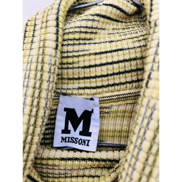 Missoni Yellow Green Stripe Patterned Knit Turtle Neck Sweater Sz L 12 - Picture 4 of 6